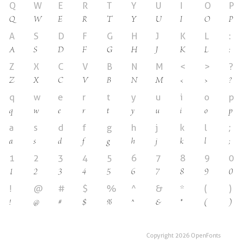 Character Map of Brioso Pro Poster Light Italic