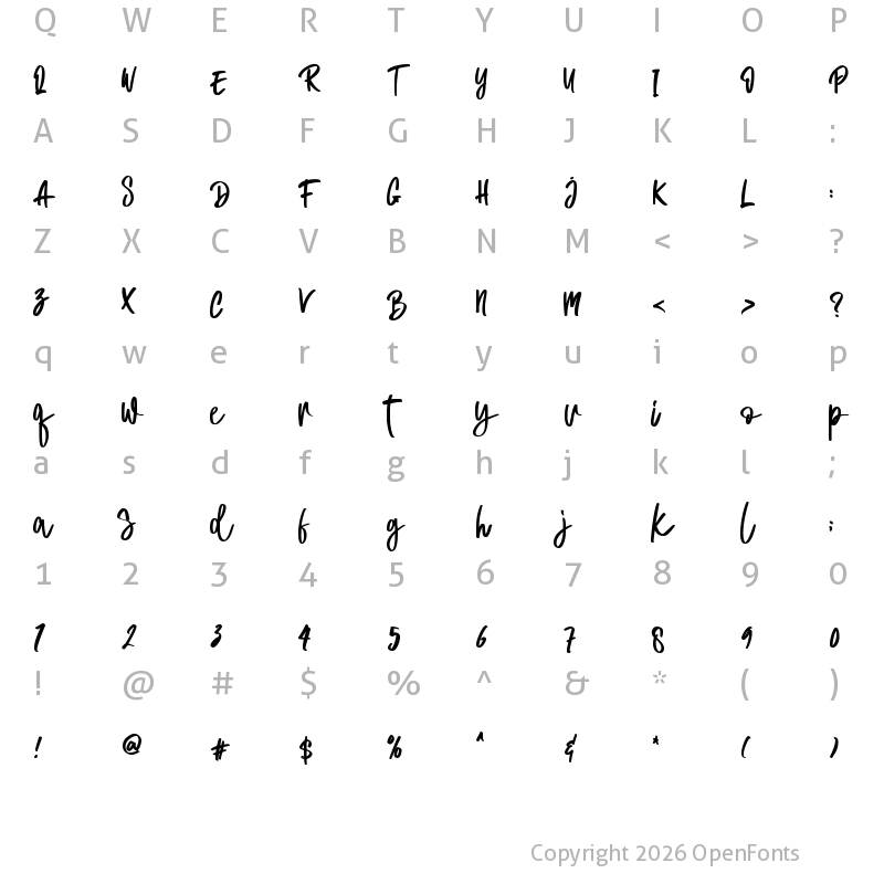 Character Map of Brisella - Personal Use Regular