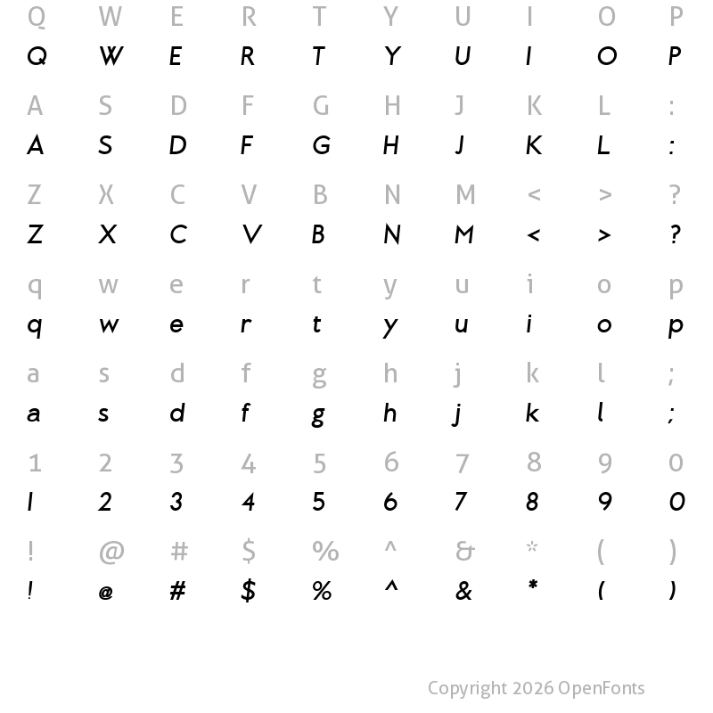 Character Map of Brixton Bold Oblique