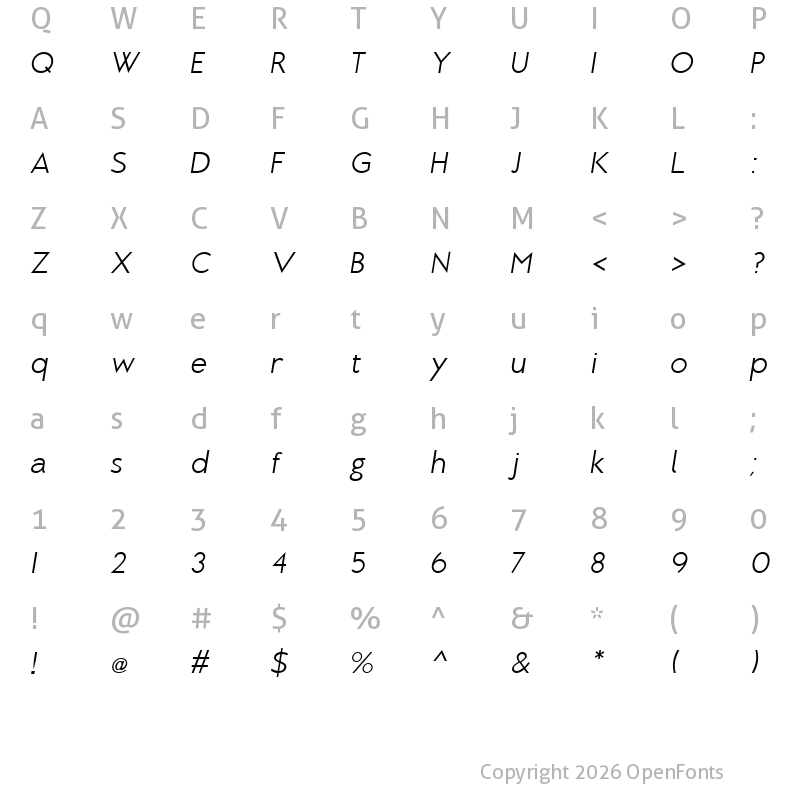 Character Map of Brixton Light Oblique