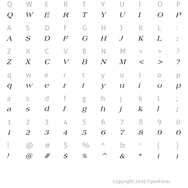 Character Map of Broadsheet LDO Italic