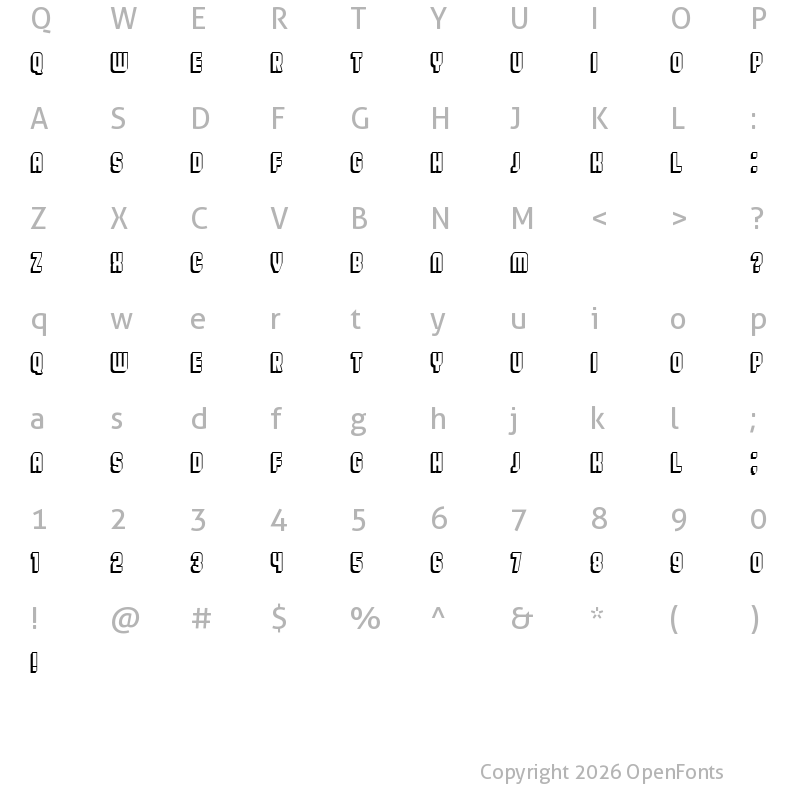 Character Map of Broadway Flat 3D Regular