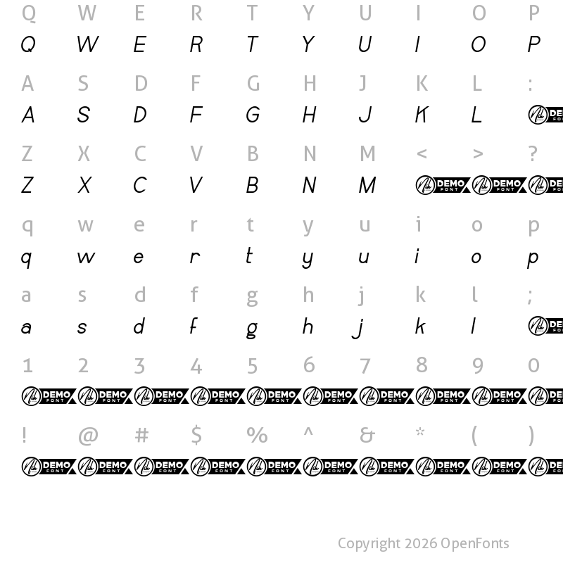 Character Map of Brockheart Demo Bold Italic