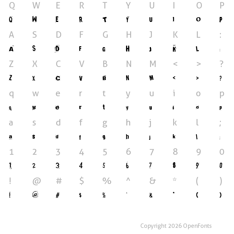 Character Map of Broken 15 Regular