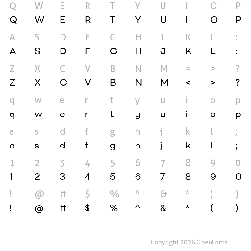 Character Map of BROmny-Regular Regular
