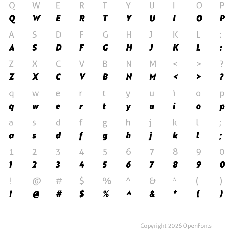 Character Map of Brother XS Heavy Italic