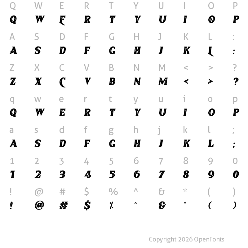 Character Map of Brotherland Italic Aged