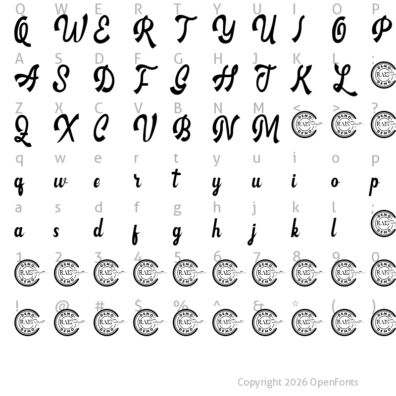 Character Map of Brownsburg Demo Regular