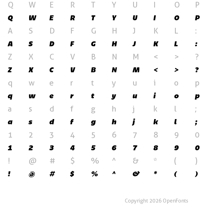 Character Map of Bruna Black Italic