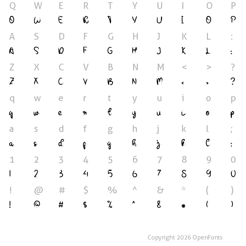 Character Map of Brushmoon Regular