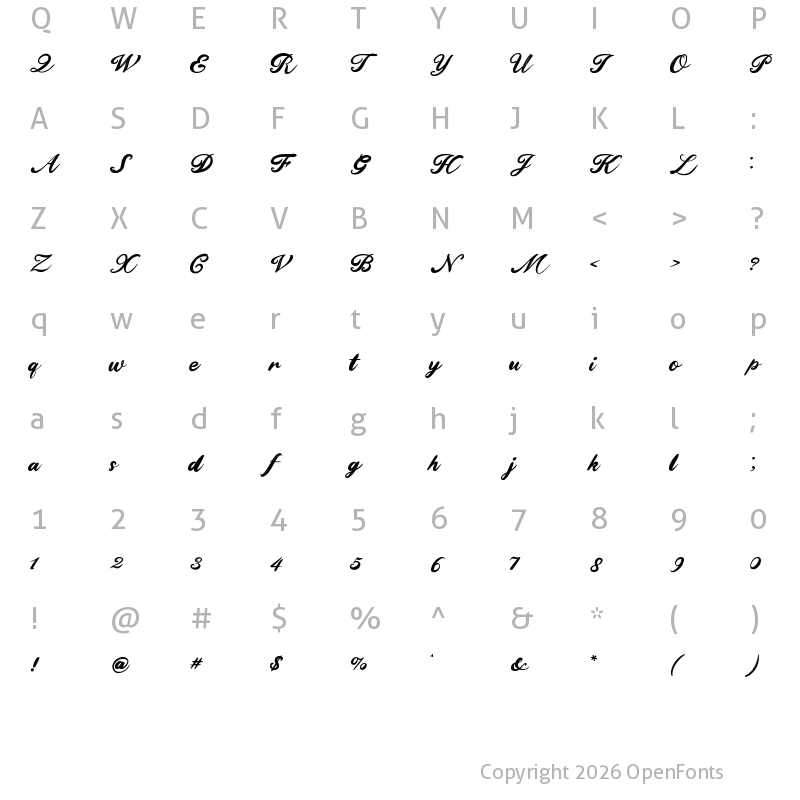 Character Map of Brushtion Regular