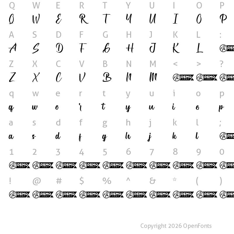 Character Map of Brushwork Demo Regular