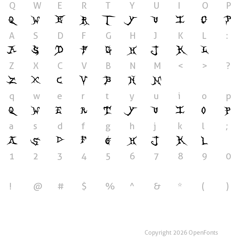 Character Map of Brutal Tooth Regular