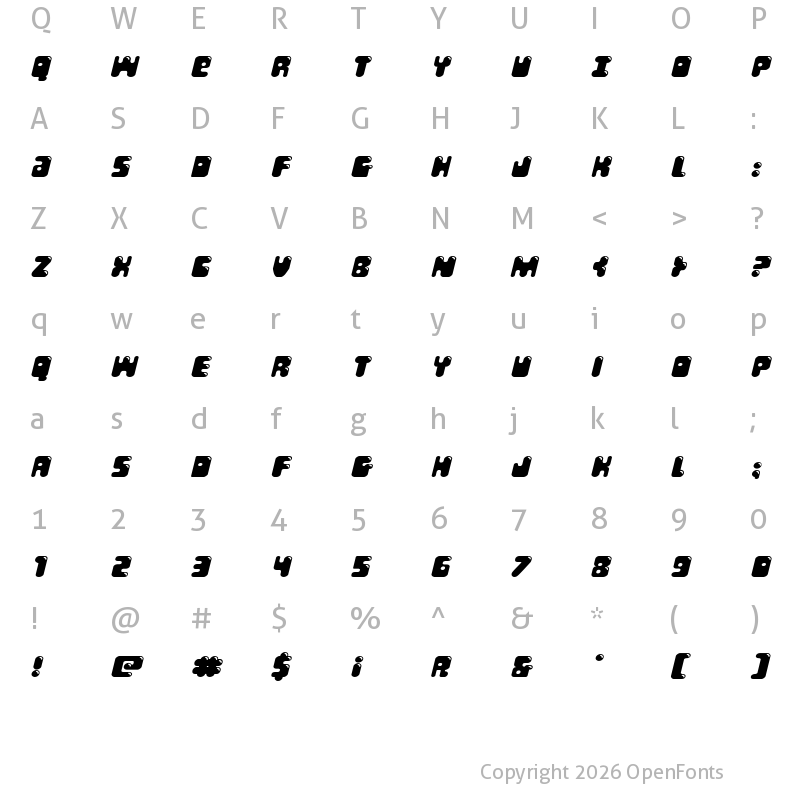 Character Map of Bubble Butt Expanded Italic Expanded Italic