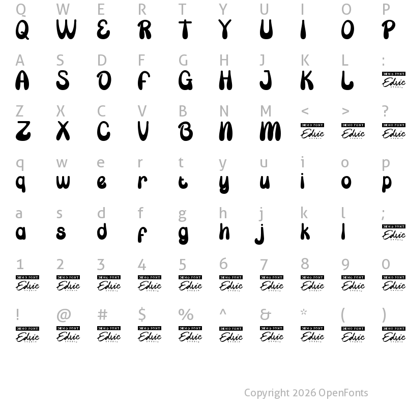 Character Map of Bubble Candy Demo Regular
