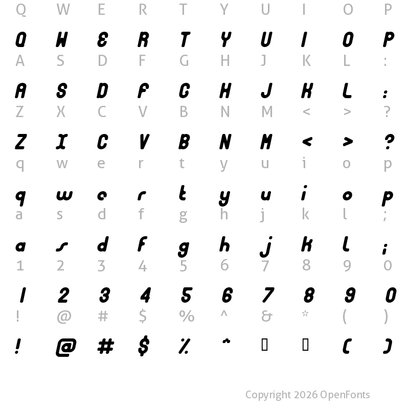 Character Map of Bubble Club Italic