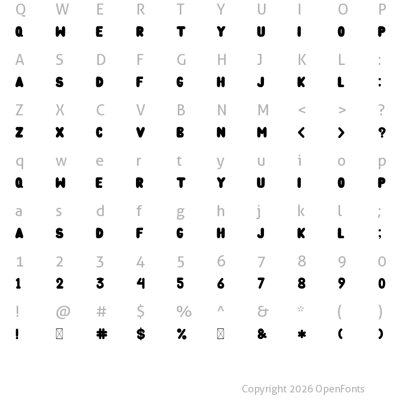 Character Map of Bubble Water Regular