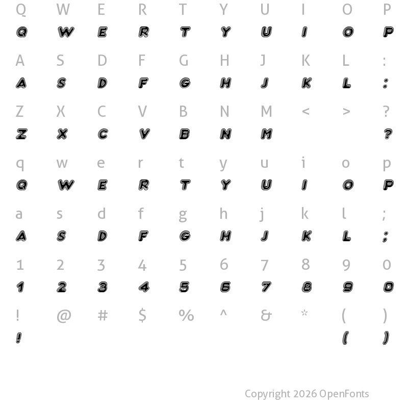 Character Map of Bubble3D Italic