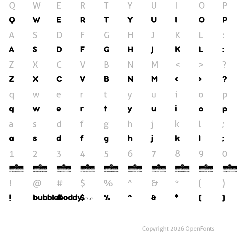 Character Map of Bubbleboddy Neue Trial Bold