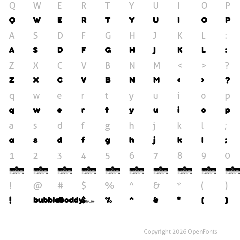 Character Map of Bubbleboddy Neue Trial ExtraBold