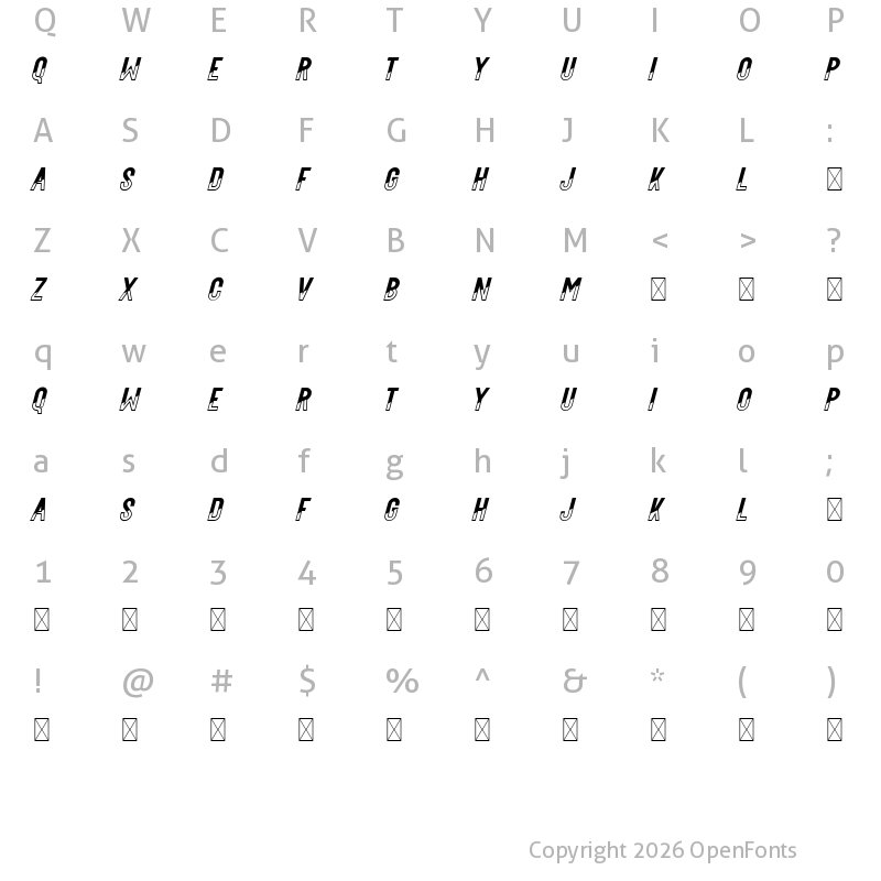 Character Map of Buffalord Demo Gradient Italic