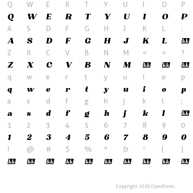 Character Map of Bugaki Oblique