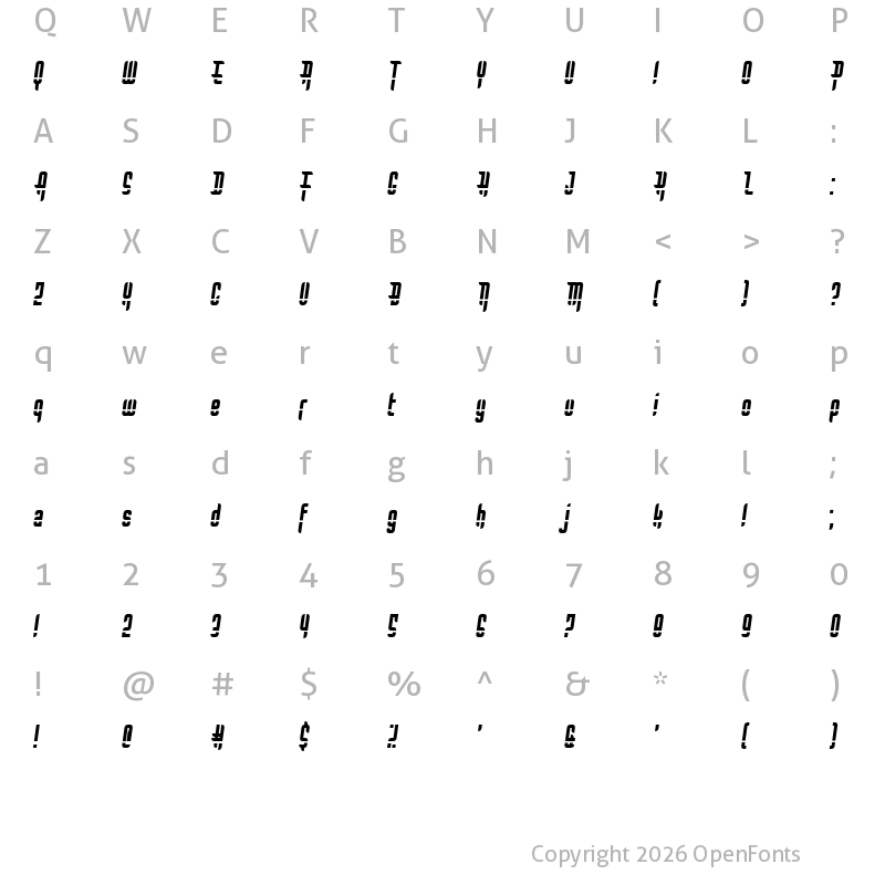 Character Map of Bullet Rain Regular