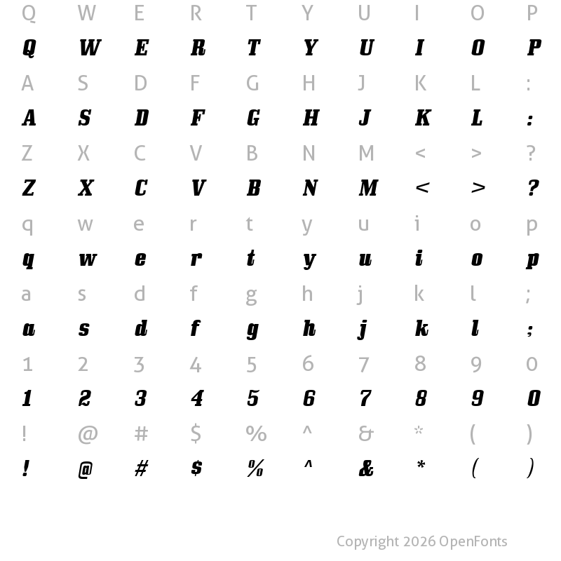 Character Map of Bullpen Heavy Italic