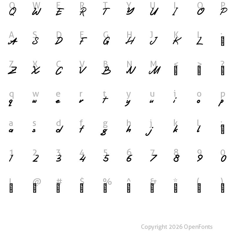 Character Map of Bunareta Personal Use Regular