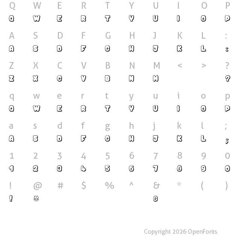 Character Map of Bunny Mambo_PersonalUseOnly Regular