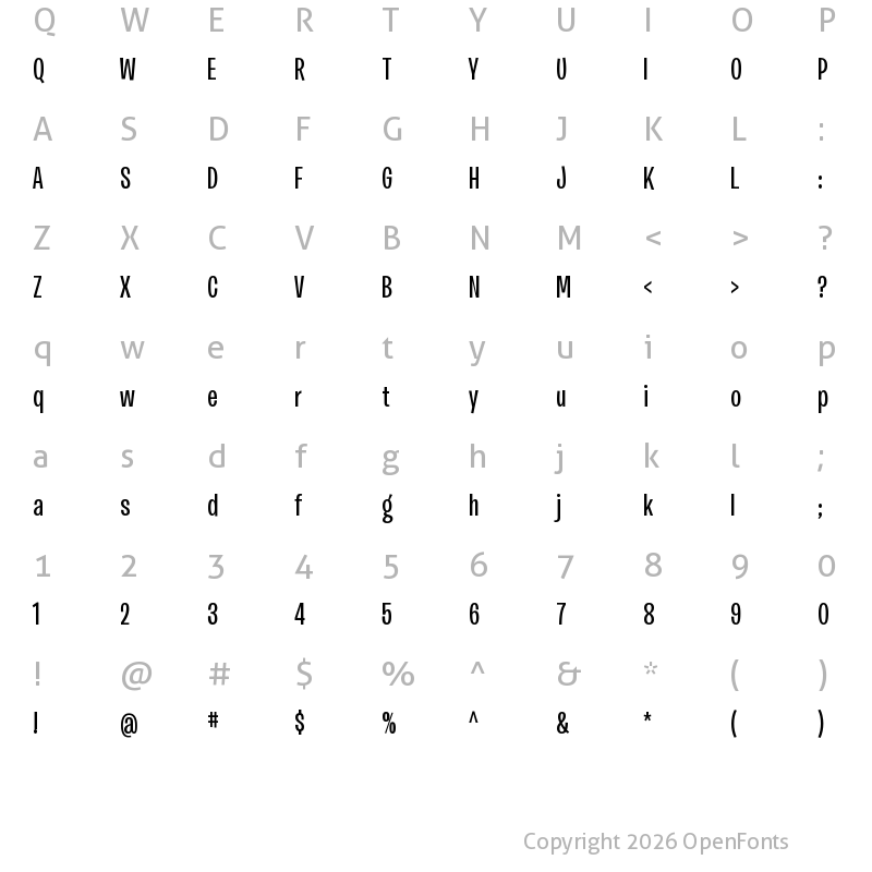 Character Map of Burbank Big Condensed Medium