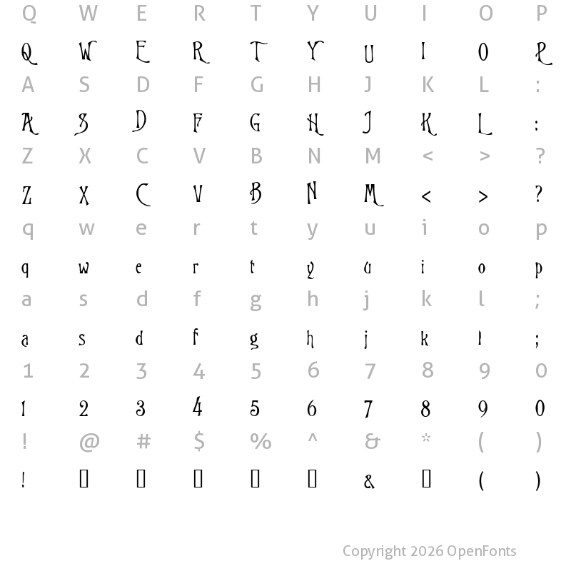 Character Map of Burton's Nightmare Regular