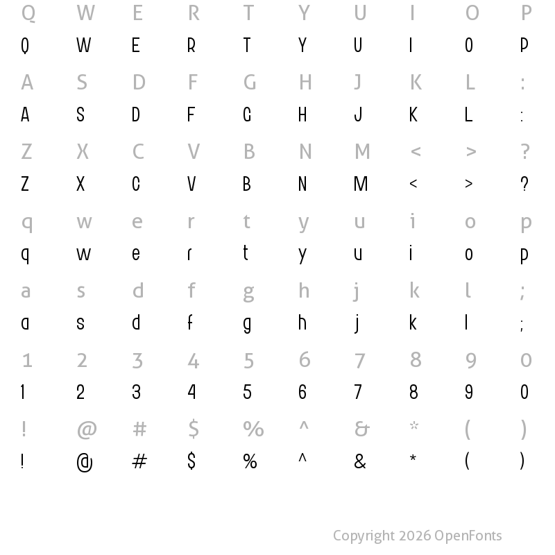 Character Map of Bushman Sans W05 ExtraLight