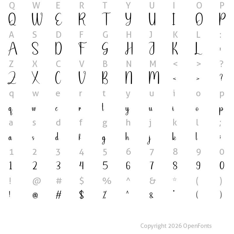 Character Map of Butter Shine Regular