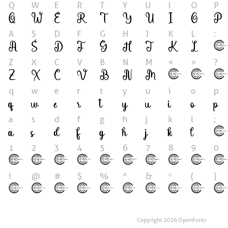 Character Map of Butteries Demo Regular