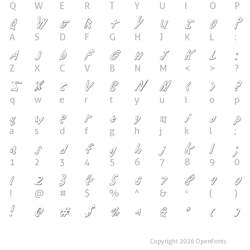 Character Map of Buttons the Bear 3D Italic Italic