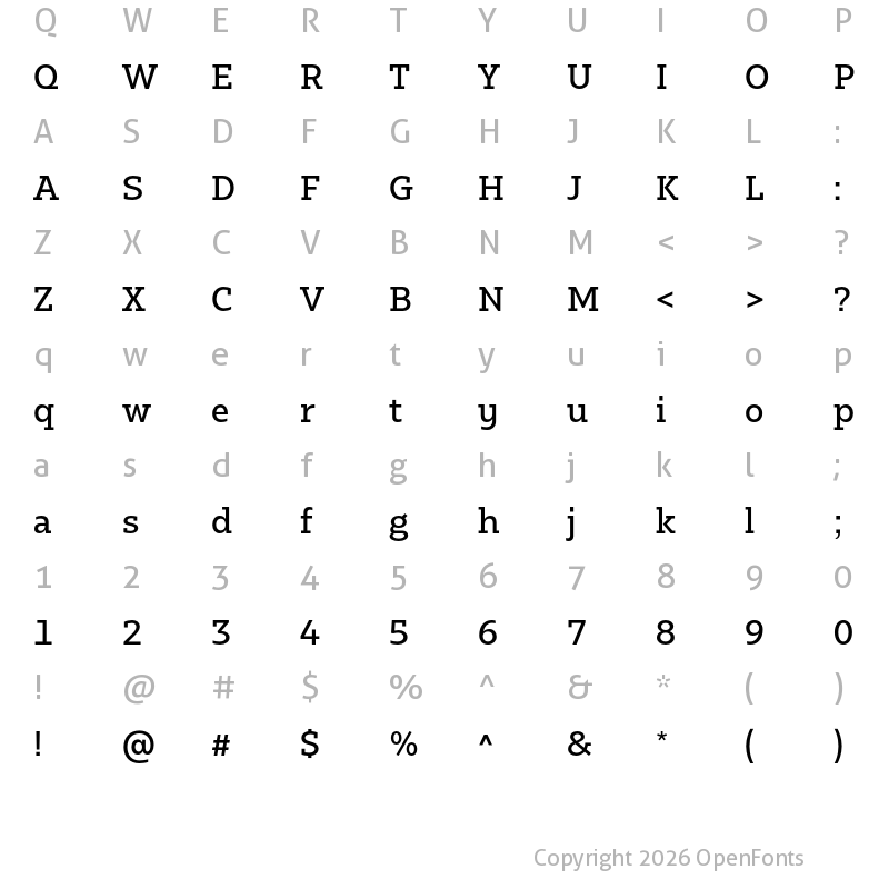 Character Map of Bw Glenn Slab DEMO Medium