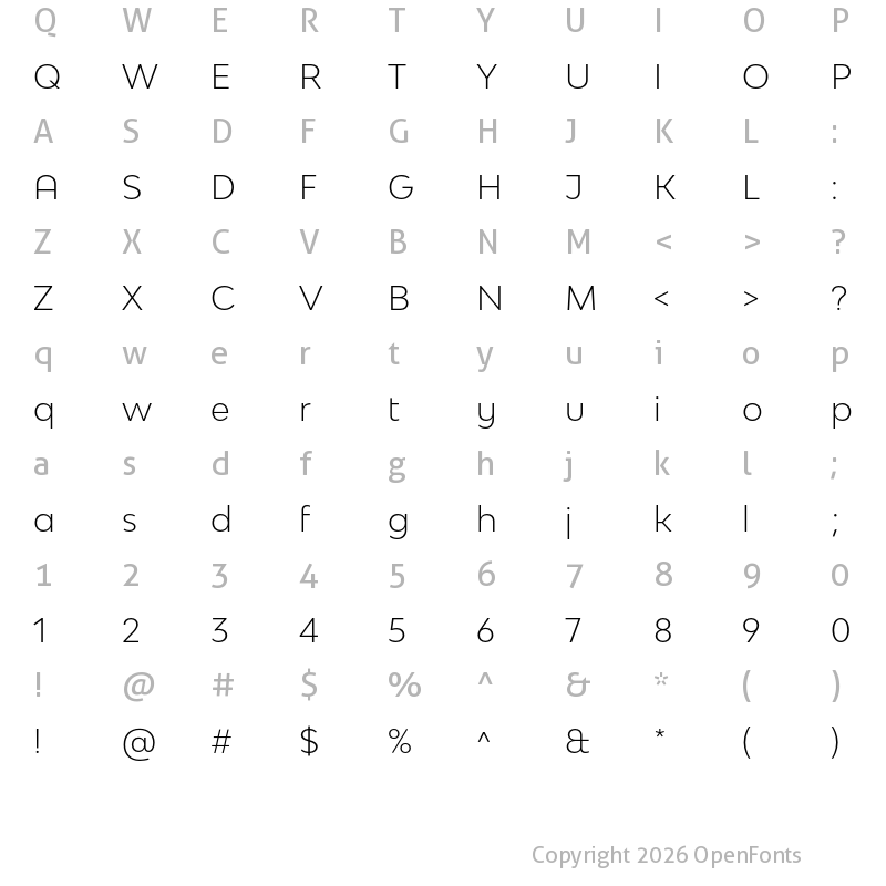 Character Map of Bw Modelica SS01 Light