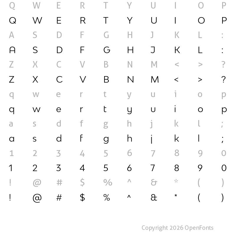 Character Map of Bw Modelica SS01 Regular