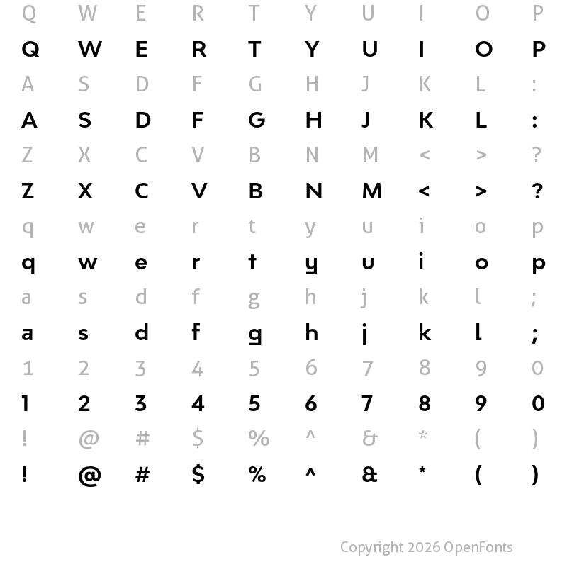 Character Map of Bw Modelica SS02 Bold