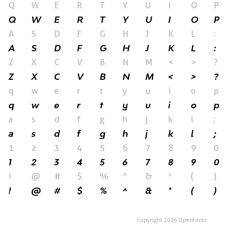 Character Map of Bw Modelica SS02 Bold Italic