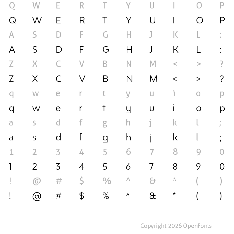 Character Map of Bw Modelica SS02 Regular