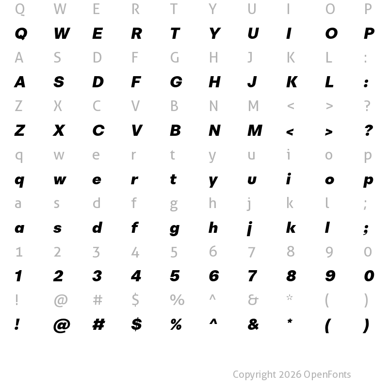 Character Map of Bw Nista Geometric DEMO Black Italic