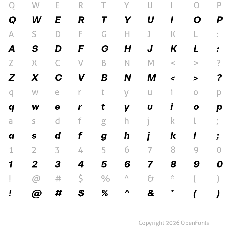 Character Map of Bw Nista Geometric DEMO ExtraBold Italic