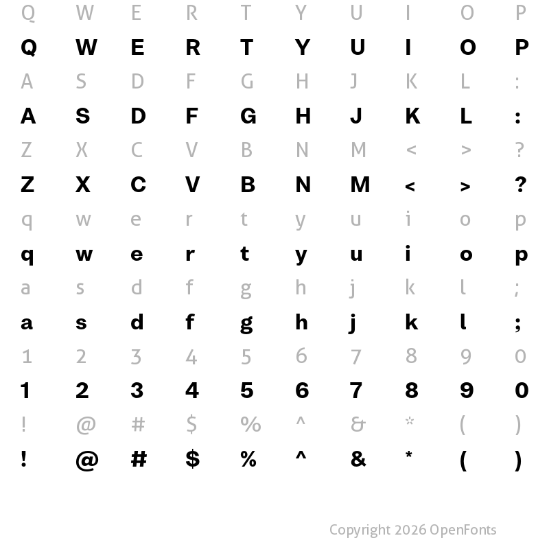 Character Map of Bw Nista Grotesk DEMO ExtraBold