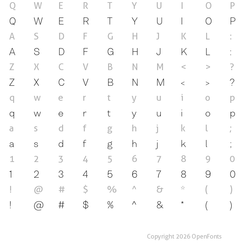 Character Map of Bw Nista Grotesk DEMO Thin