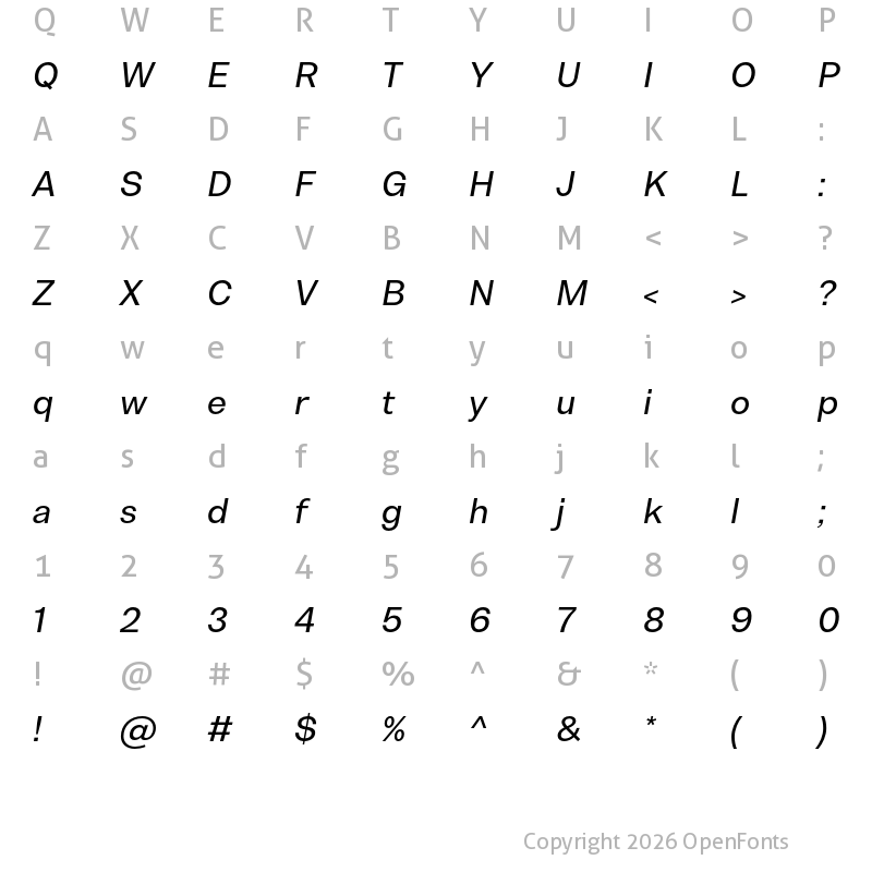 Character Map of Bw Nista International DEMO Medium Italic