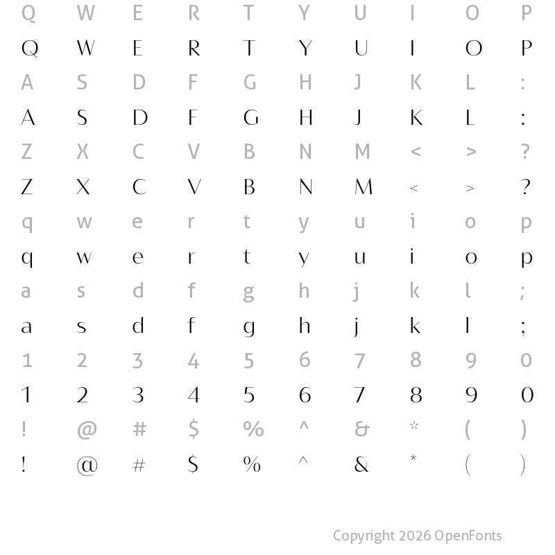 Character Map of Bw Vivant Light