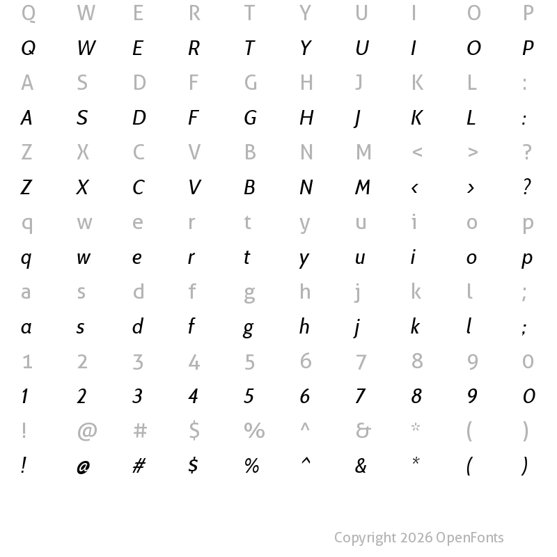 Character Map of Cabin Italic