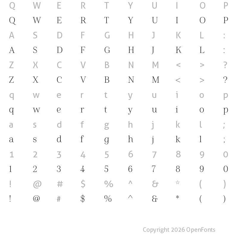 Character Map of Cabrito Didone Norm Light